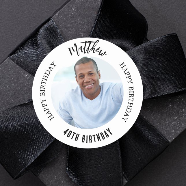 Adesivo Aniversário de cara personalizado branco preto (Criador carregado)