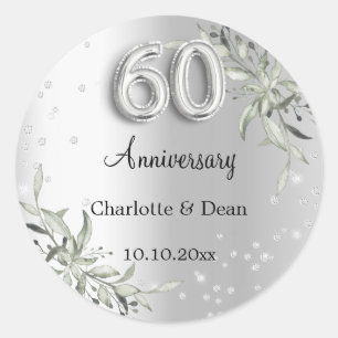Adesivo aniversário de casamento de 60 anos prata diamante