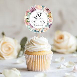 Adesivo Aniversário de Casamento de 70 Anos Rótulo Floral