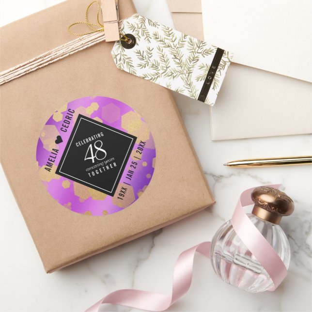 Adesivo Aniversário de Casamento de Ametist 48º Elegante (Presentear)