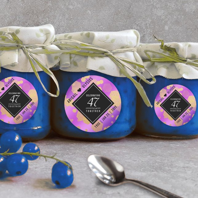 Adesivo Aniversário de Casamento de Ametist em 47° anivers (Elegant 47th Amethyst Wedding Anniversary Round Sticker Cover Photo.)