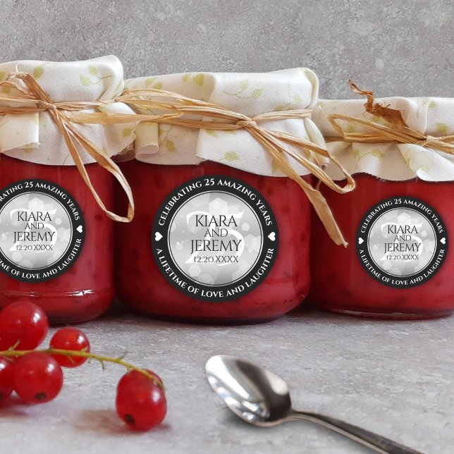 Adesivo Aniversário de Casamento do 25 Silver Elegante (Elegant 25th Silver Wedding Anniversary Round Sticker Cover Photo.)