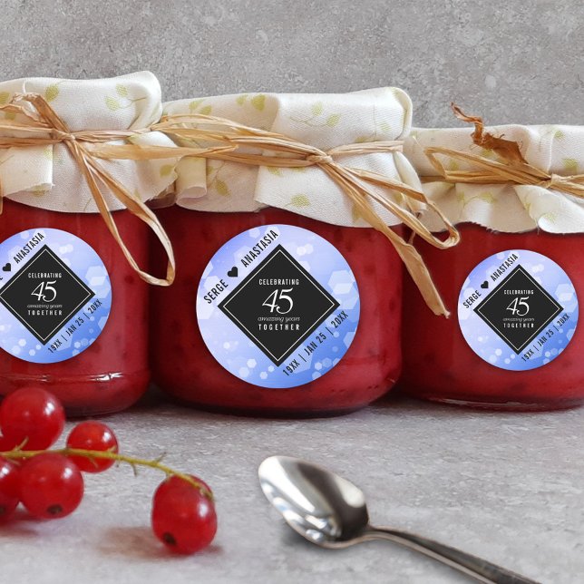 Adesivo Aniversário de Casamento do Elegante 45º Sapphire (Elegant 45th Sapphire Wedding Anniversary Round Sticker Cover Photo.)