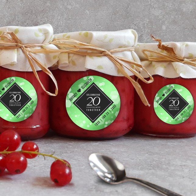 Adesivo Aniversário de Casamento Elegante 20 Emerald (Elegant 20th Emerald Wedding Anniversary Round Sticker Cover Photo.)