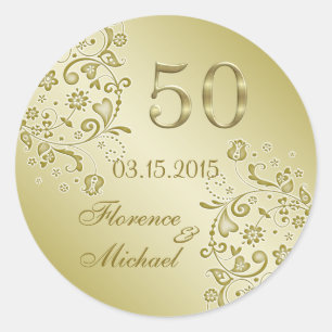 Adesivo Aniversário de casamento floral dourado dos