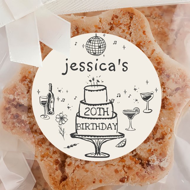 Adesivo Aniversário de Cocktail Divertido Desenhado à Mão (Criador carregado)