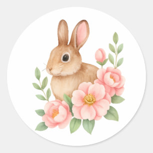 Adesivo Aniversário de Coelho de Aquarela Fofa e Flores Co