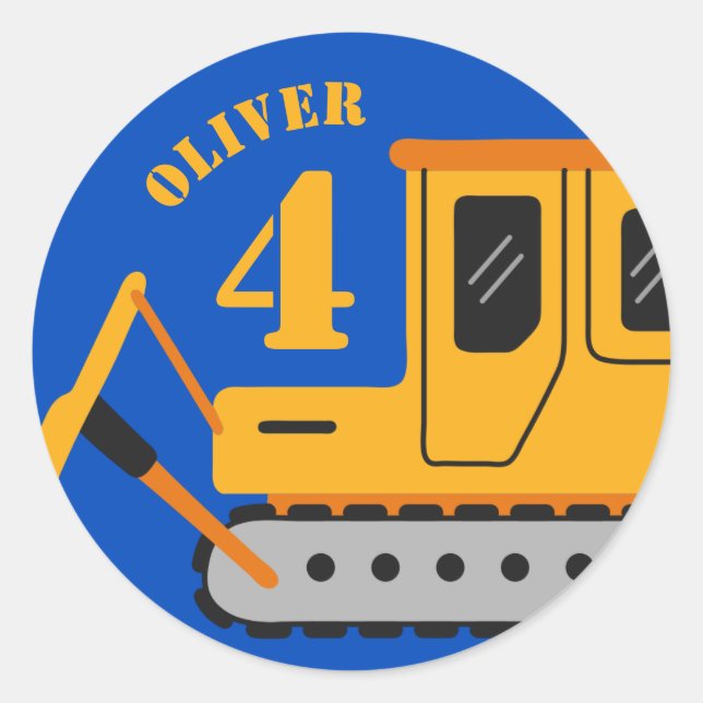 Adesivo Aniversário de Construção de Crianças Azuis e Cute (Frente)