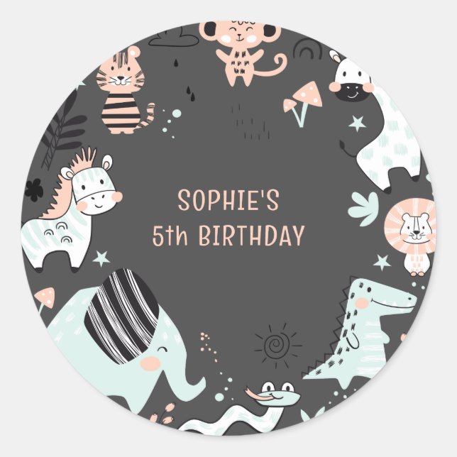 Adesivo Aniversário de criança de animais selvagens safari (Frente)