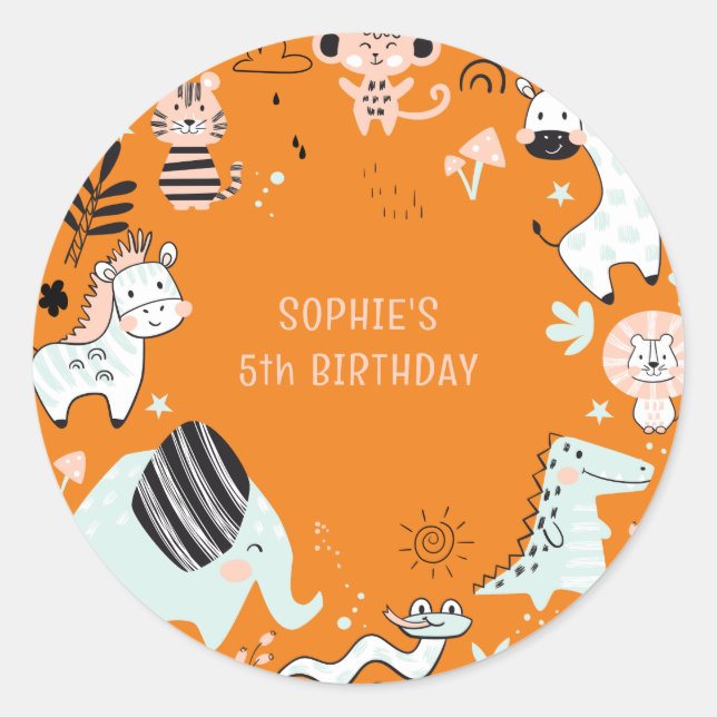 Adesivo Aniversário de criança de animais selvagens safari (Frente)