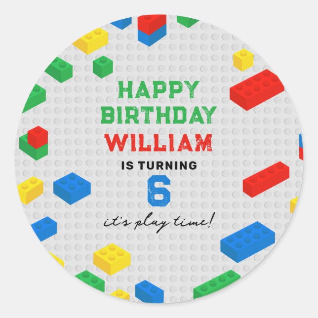 Adesivo Aniversário de criança de blocos construtivos de t (Frente)