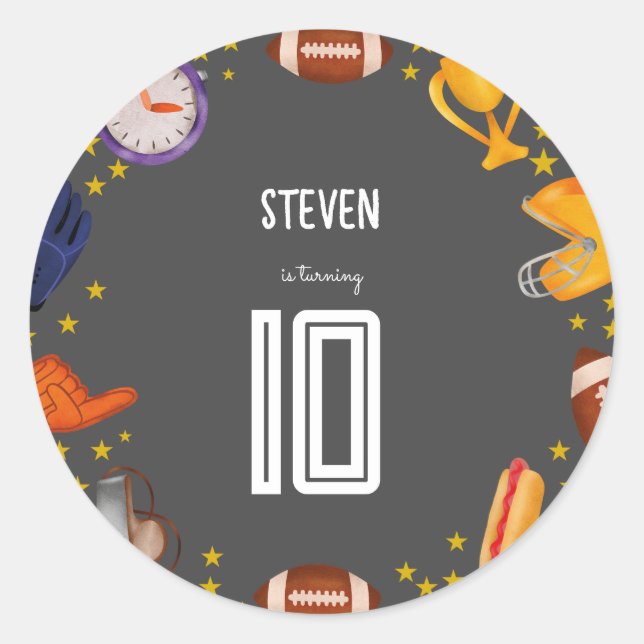 Adesivo Aniversário de criança de bola de futebol american (Frente)