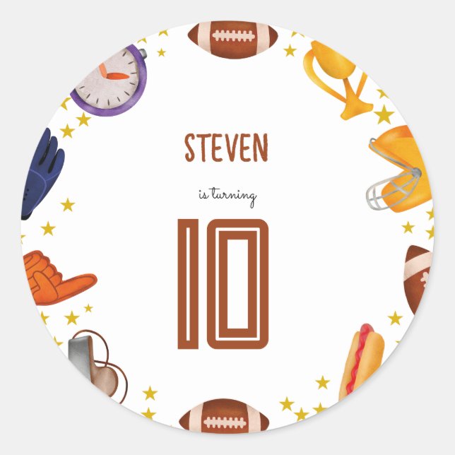 Adesivo Aniversário de criança de bola de futebol american (Frente)
