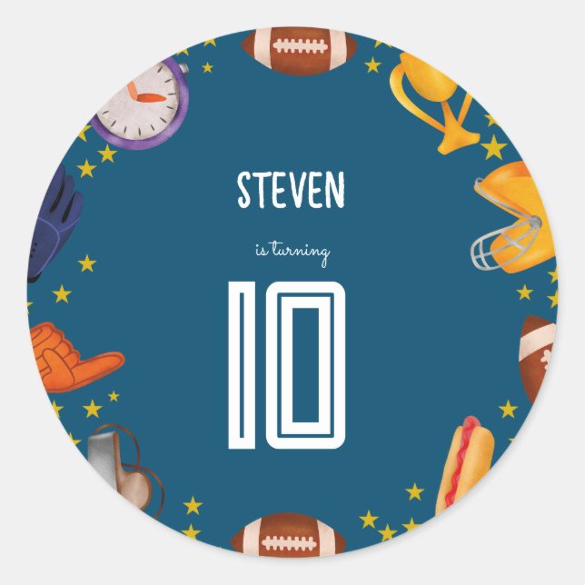 Adesivo Aniversário de criança de bola de futebol american (Frente)