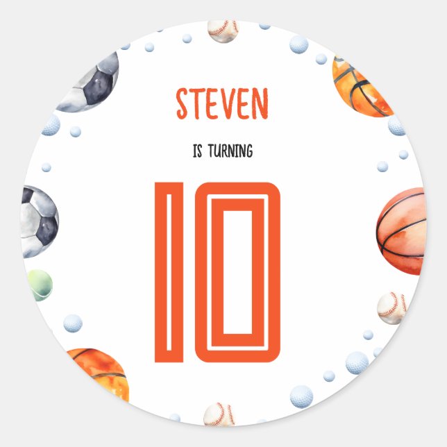 Adesivo Aniversário de criança de esportes de esferas (Frente)