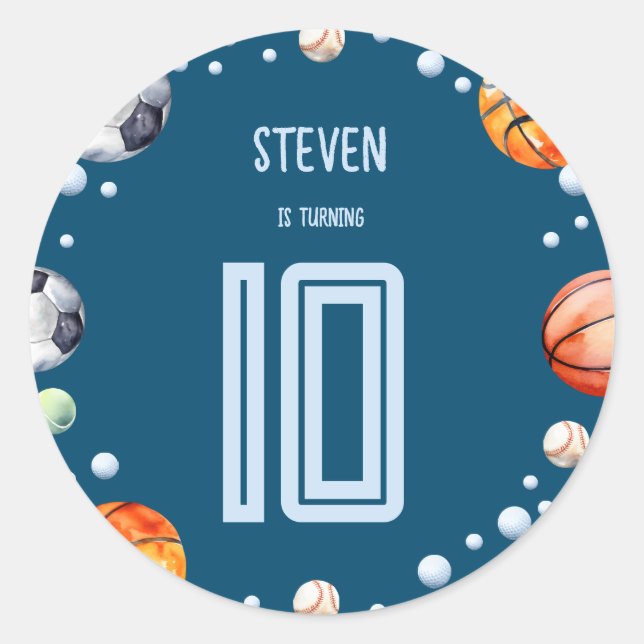 Adesivo Aniversário de criança de esportes de esferas (Frente)