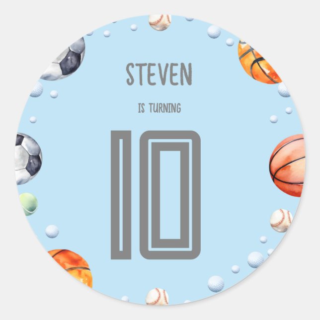 Adesivo Aniversário de criança de esportes de esferas (Frente)