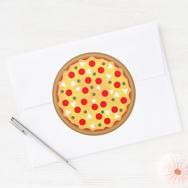 Adesivo aniversário de criança de festa de pizza divertida (Envelope)