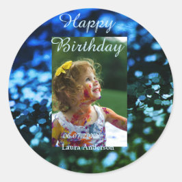 Adesivo Aniversário de criança de fotos azul verde-brilhan