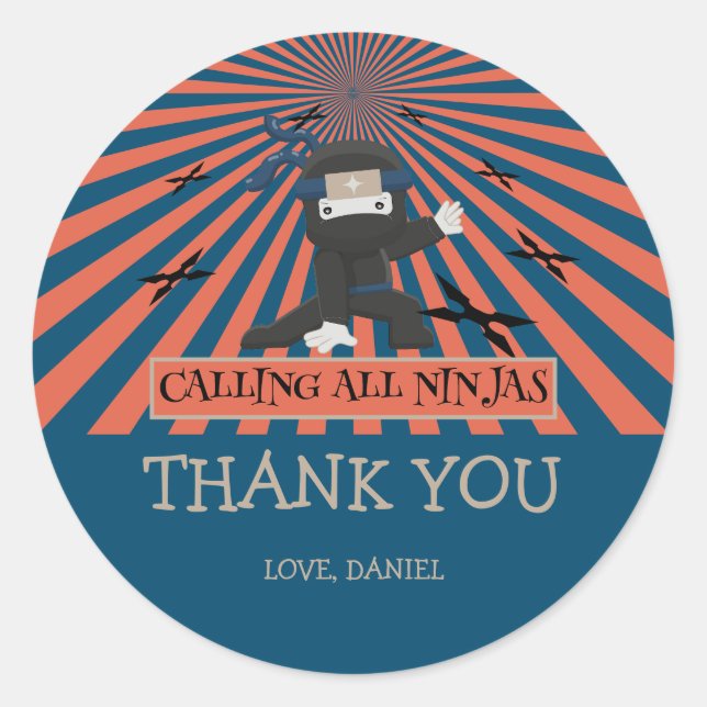 Adesivo Aniversário de criança do Guerreiro Ninja Cute (Frente)