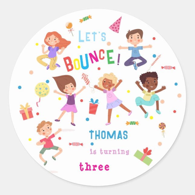 Adesivo aniversário de criança do parque de saltos de vamo (Frente)