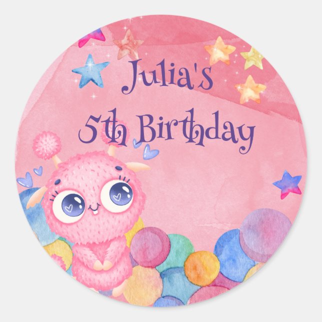 Adesivo Aniversário de criança Pequeno e Bonito Monstro (Frente)