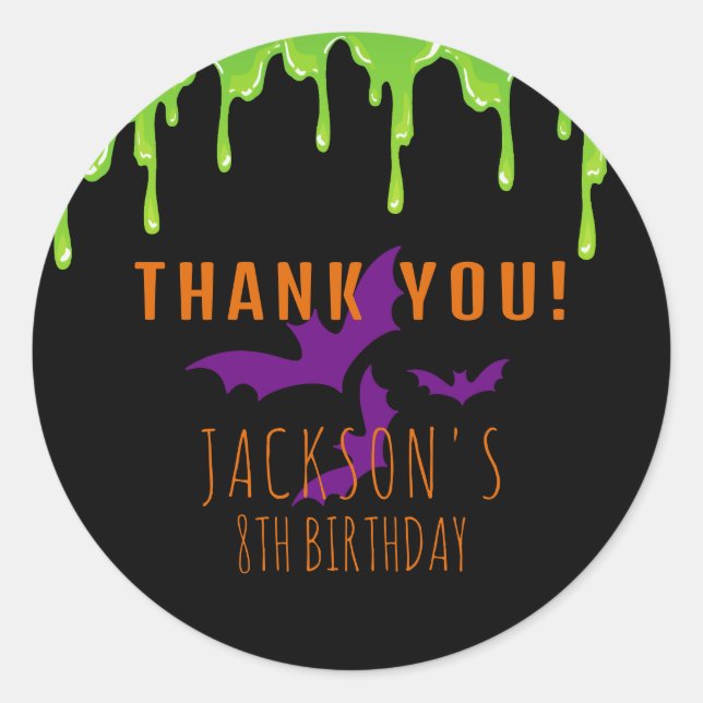 Adesivo Aniversário de criança Spooky Halloween Obrigado (Frente)