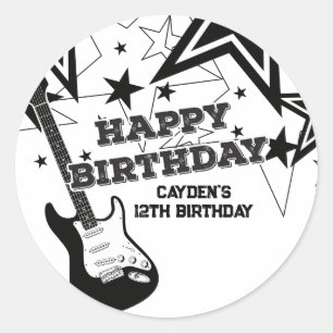 Adesivo Aniversário de Estrela do Rock Guitarra Preto Bran