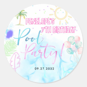 Adesivo Aniversário de Festa de Piscina com Aquarela e Bri