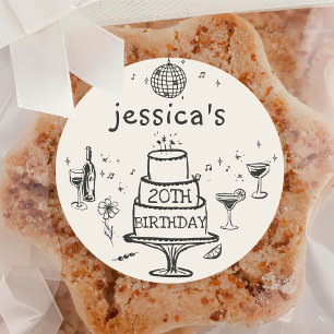 Adesivo Aniversário de Funky Cocktail Desenhado à Mão Capr