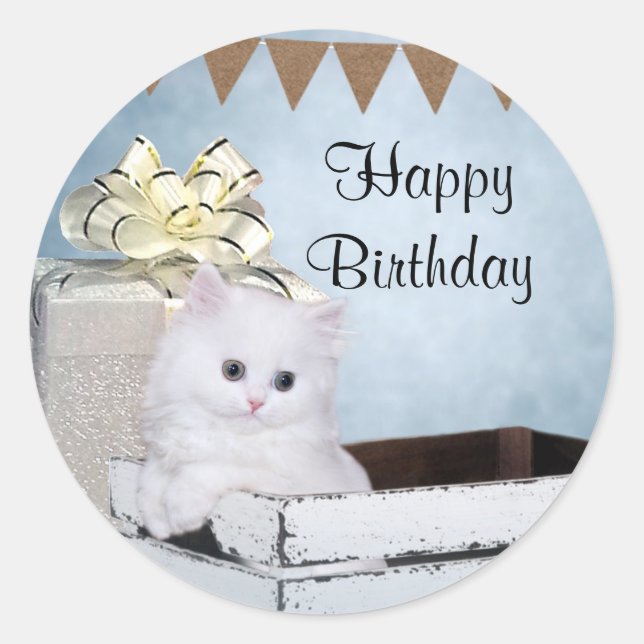 Adesivo Aniversário de Gato Persa Branco (Frente)