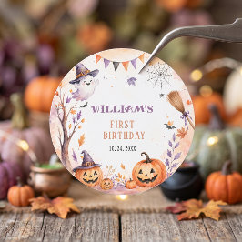 Adesivo Aniversário de Halloween da Abóbora Assustadora