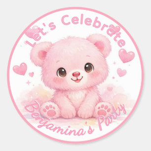 Adesivo Aniversário de Menina com Ursinho Rosa Fofinho