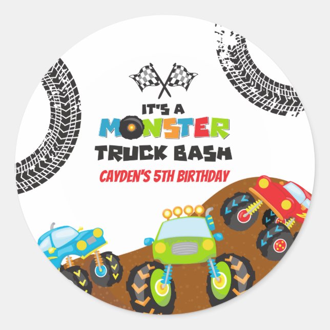 Adesivo Aniversário de Monster Trucks (Frente)