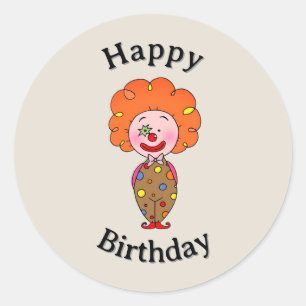 Adesivo Aniversário de Palhaço de Desenho Animado Feliz e