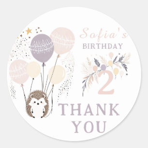 Adesivo Aniversário de Pastel Boho Hedgehog e Balões