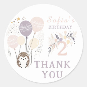 Adesivo Aniversário de Pastel Boho Hedgehog e Balões