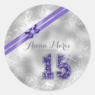 Adesivo Aniversário de prata ID382 roxo de brocado décim