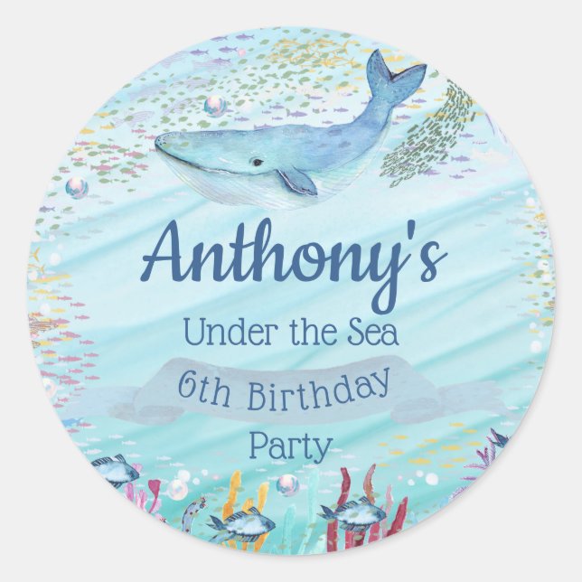 Adesivo Aniversário de Qualquer Idade Sob o Mar (Frente)