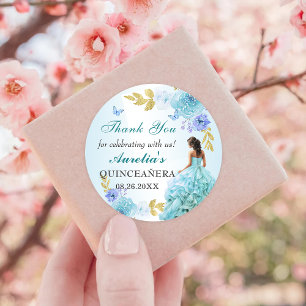 Adesivo Aniversário de Quinceanera Azul Escamudo