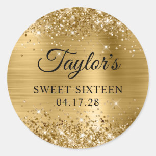Adesivo Aniversário de Sweet Sixteen em Glittery Dourado
