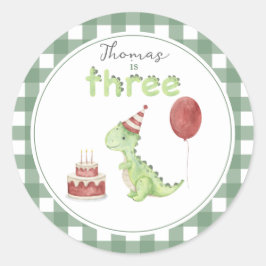 Adesivo Aniversário de Três Dinossauro Aquarela