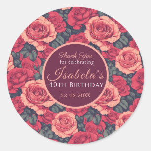 Adesivo Aniversário de um ano com tema de rosa personaliza
