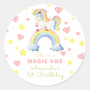 Adesivo Aniversário de Um Ano Unicórnio Magia Arco-Íris