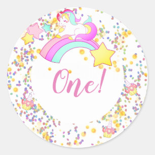 Adesivo Aniversário de Unicórnio, Estrelas, Cupcakes e C