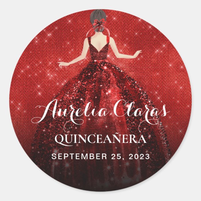 Adesivo Aniversário de Vestido da Princesa Vermelha Elegan (Frente)