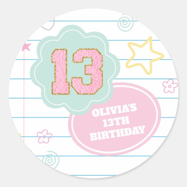 Adesivo Aniversário do 13 do notebook com patch pastel de  (Frente)