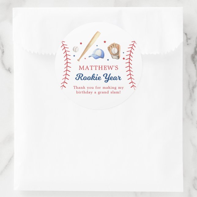 Adesivo Aniversário do Ano do Baseball Rookie Obrigado (Bolsa)