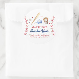 Adesivo Aniversário do Ano do Baseball Rookie Obrigado
