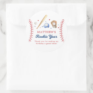 Adesivo Aniversário do Ano do Baseball Rookie Obrigado